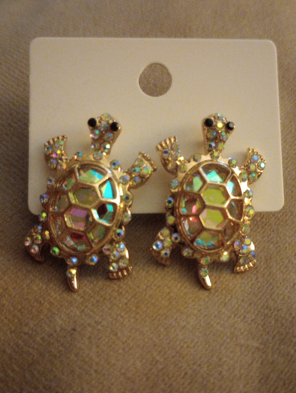 Gold-Tone Iridescent Turtle Stud Earrings